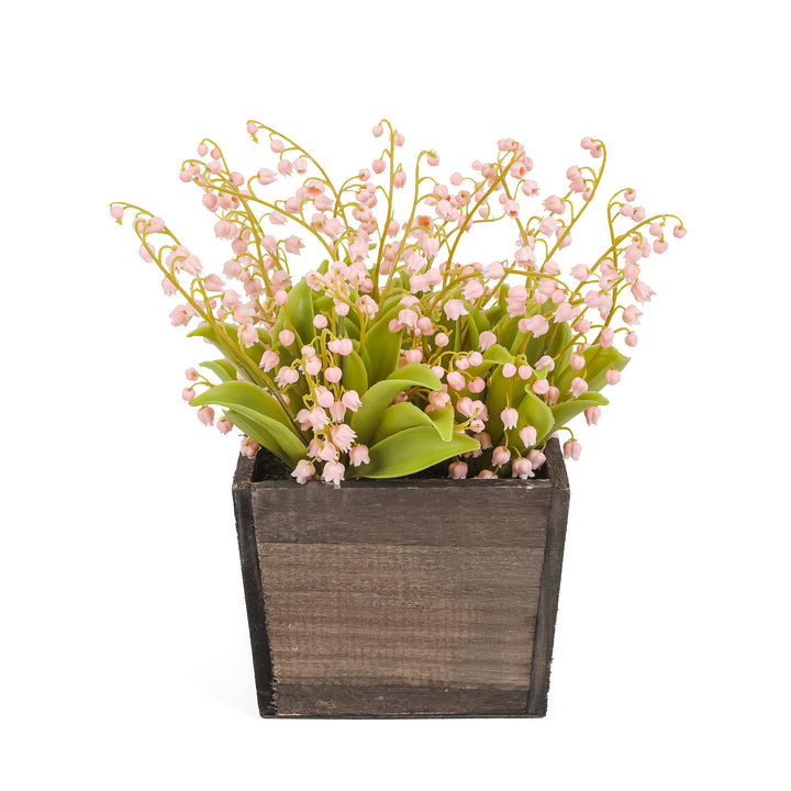 10" Pink Lily-of-the-Valley Flowers in Wood Box
