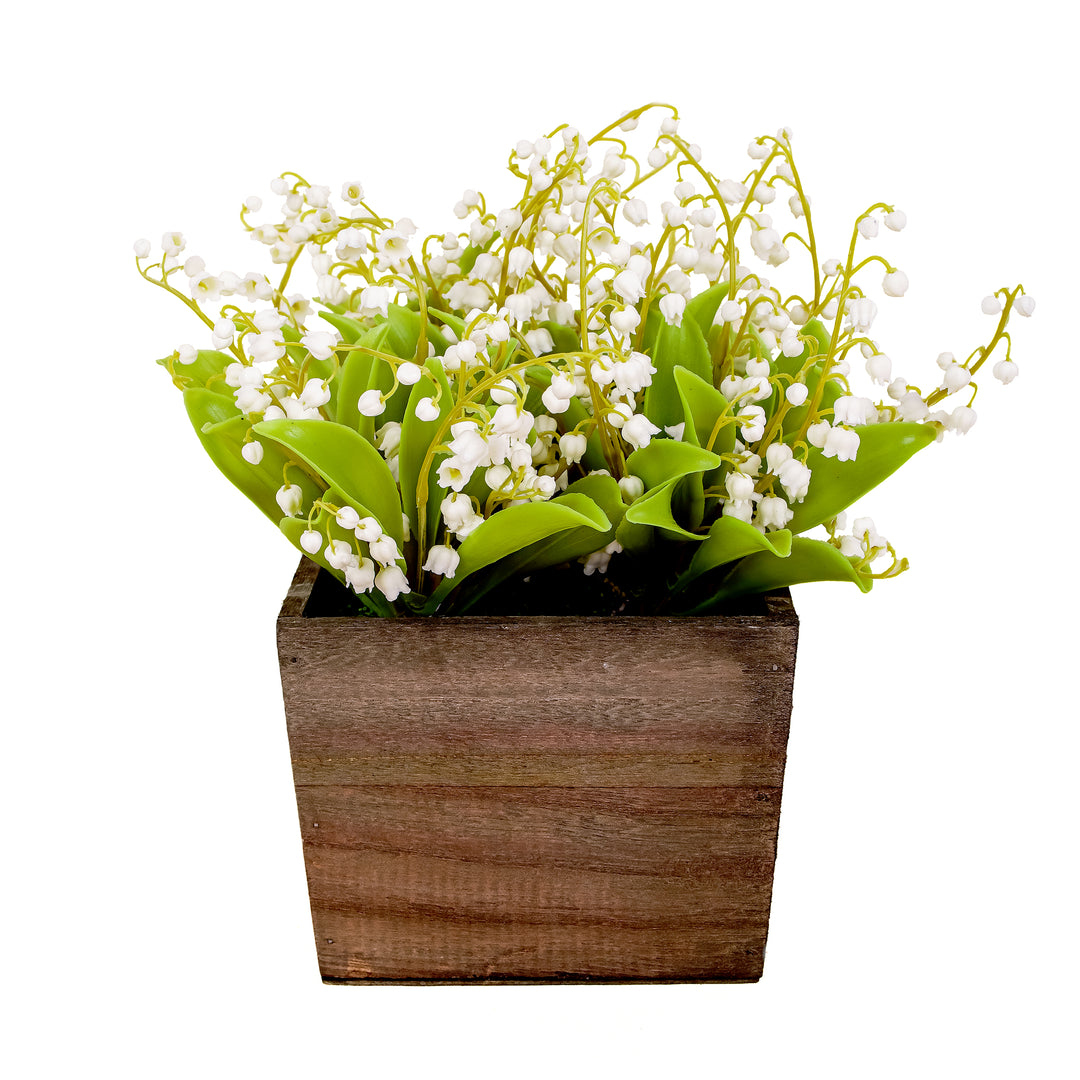 10" White Lily-of-the-Valley Flowers in Wood Box
