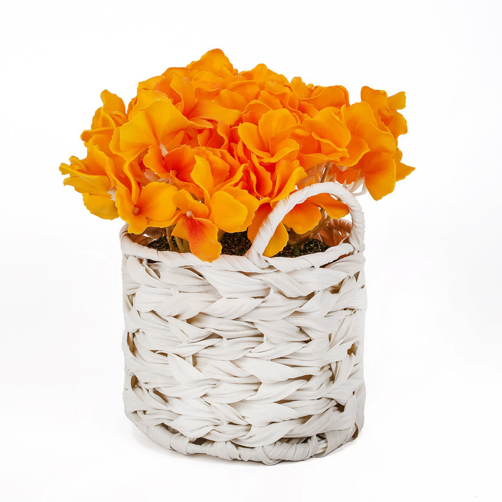 10" Yellow Hydrangea Bouquet in White Basket