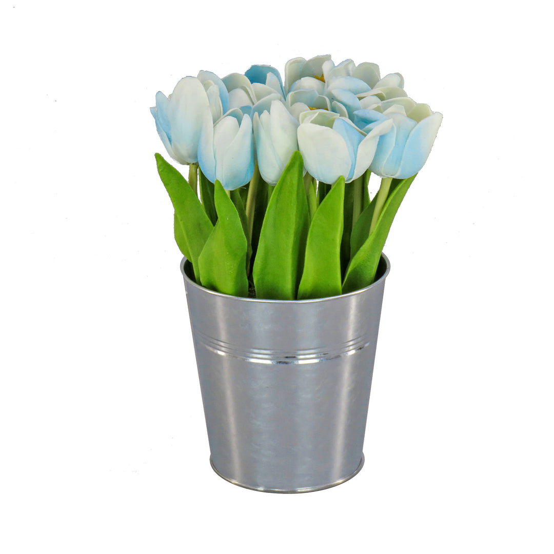 9" Blue Tulip Bouquet in Metal Pot