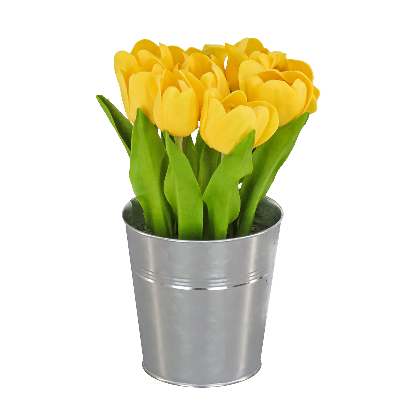 9 in. Spring Yellow Tulip Bouquet in Metal Pot - National Tree Company