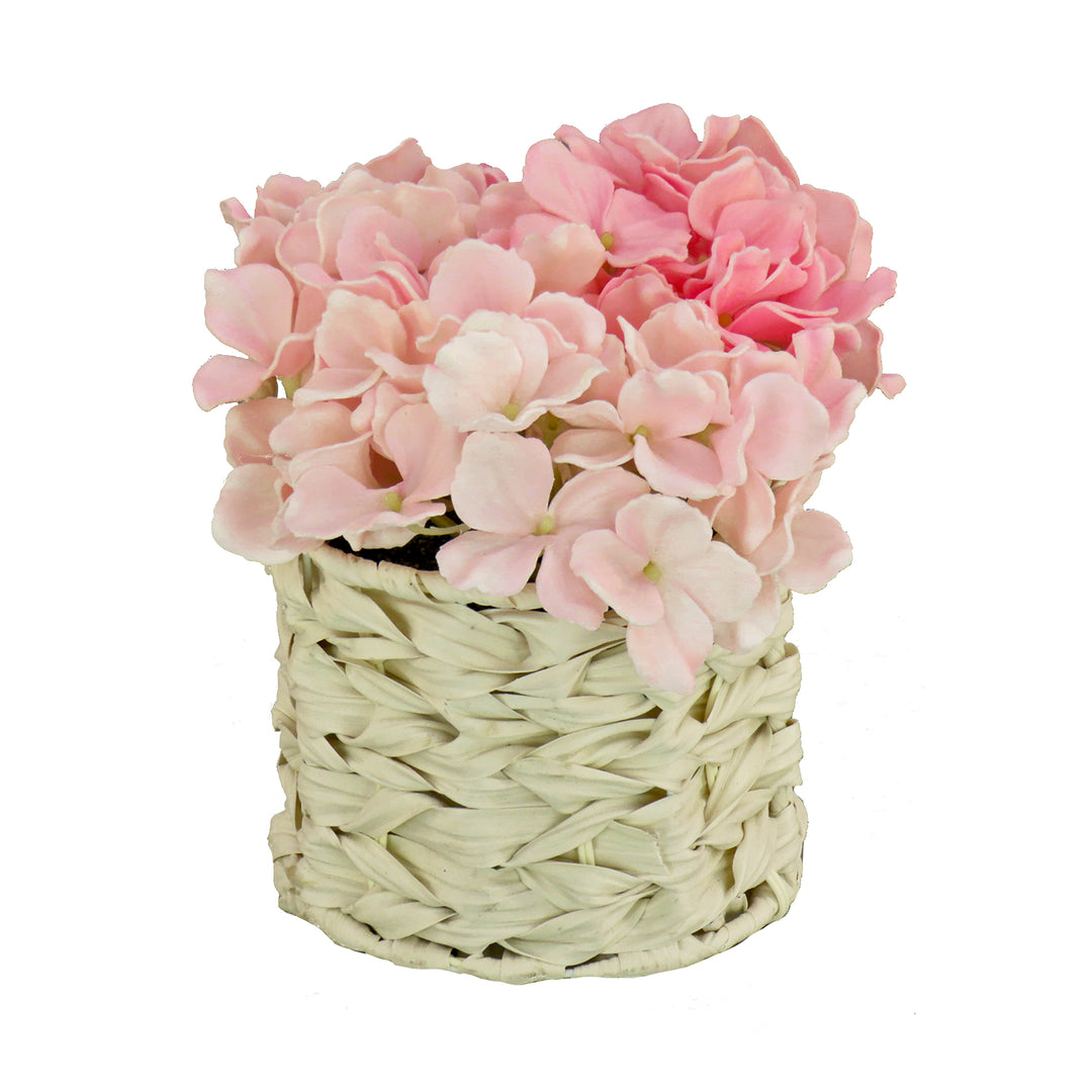 10" Light Pink Hydrangea Bouquet in White Basket