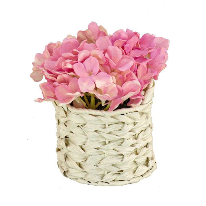 10" Mixed Mauve Hydrangea Bouquet in White Basket