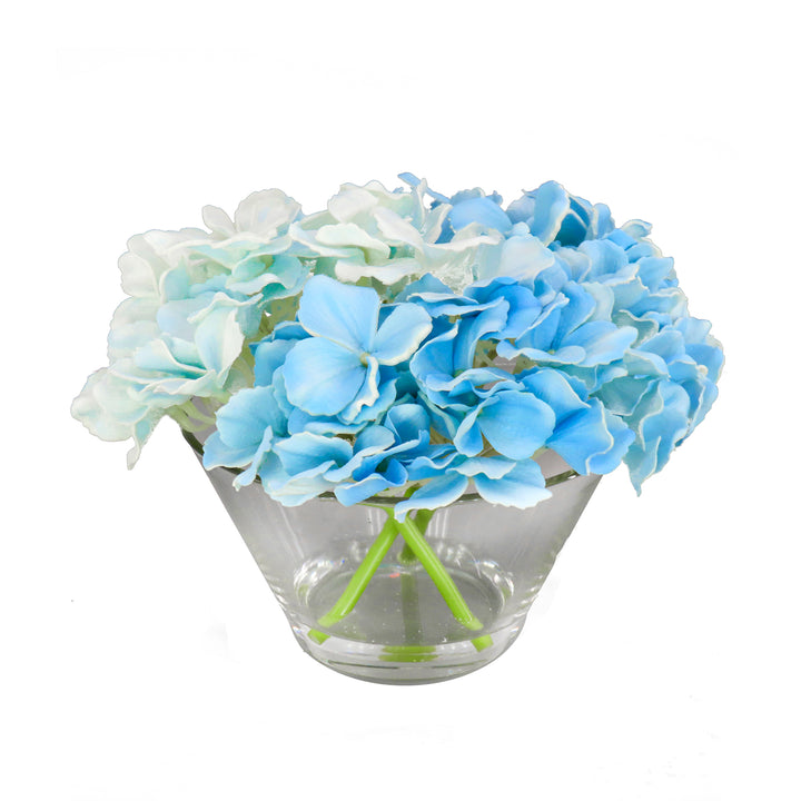 8" Blue Hydrangea Bouquet in Glass Vase