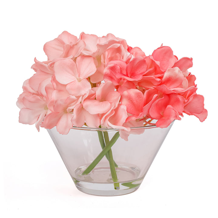 8" Coral Hydrangea Bouquet in Glass Vase