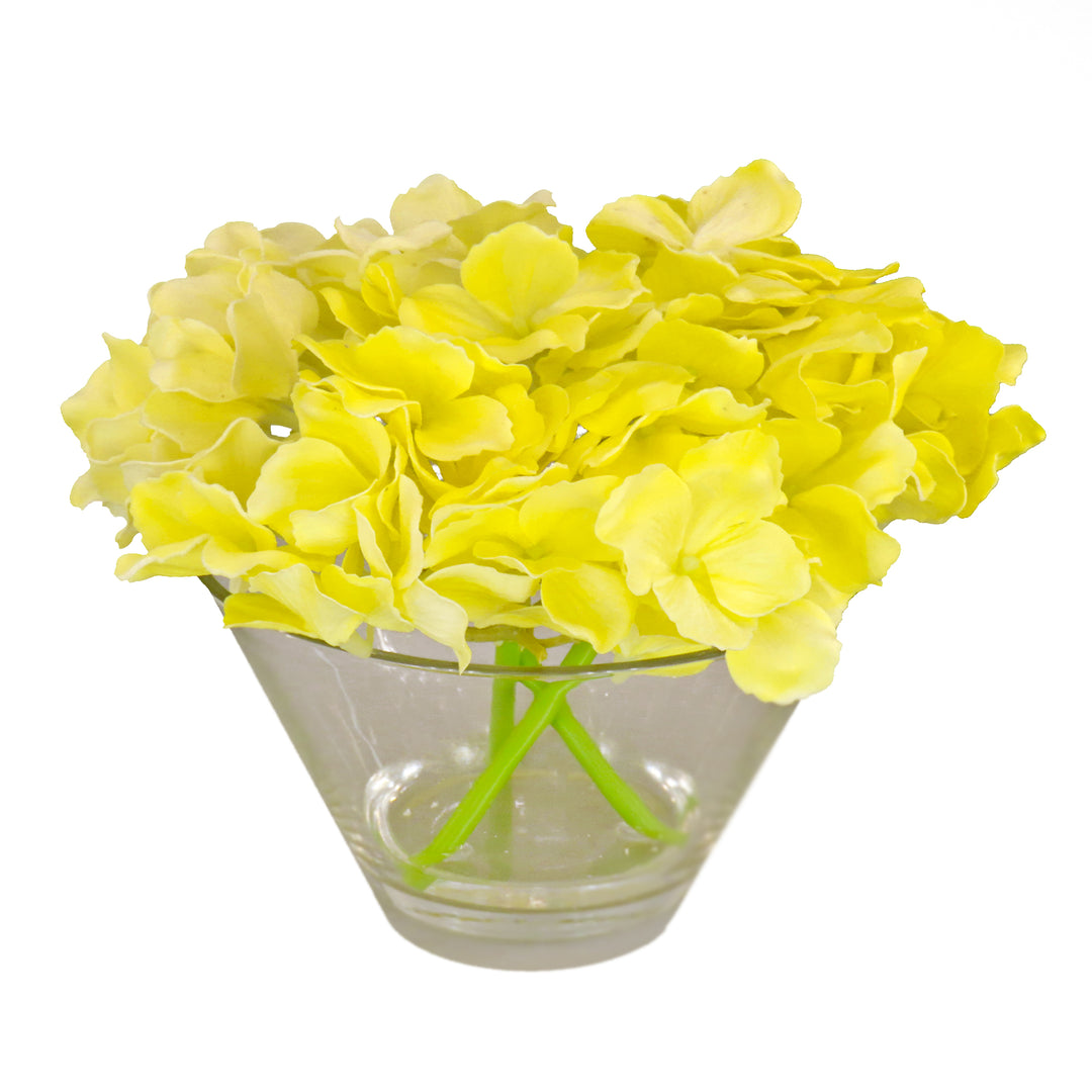 8" Yellow Hydrangea Bouquet in Glass Vase