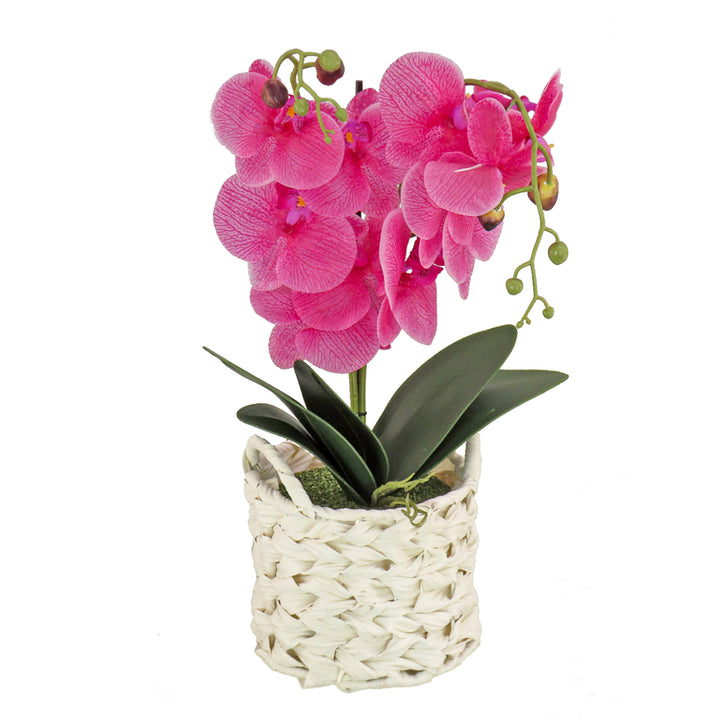 21" Purple Orchid Flower in White Basket