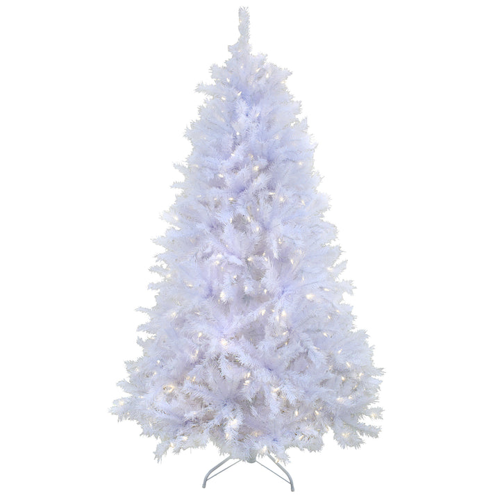 National Tree Company 6.5ft Pre-lit Artificial Millville White Hinged Tree with PowerConnect™, 400 Dual Color® LED Lights-UL
