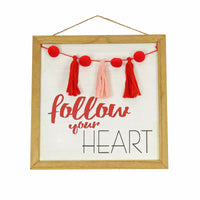 Valentine's 'Follow Your Heart' Hanging Wall Decoration, Red, Valentine's Day Collection, 13 Inches - National Tree Company