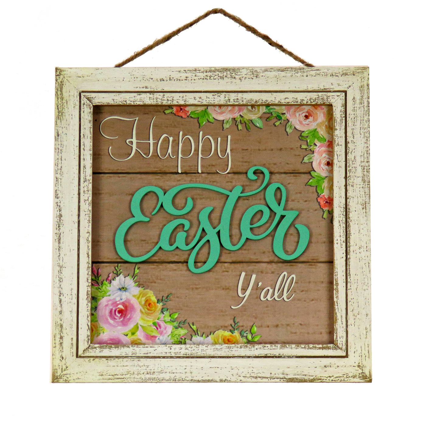 Happy Easter Y'all Hanging Wall Sign Decoration, Green, Easter Collection, 10 Inches - National Tree Company