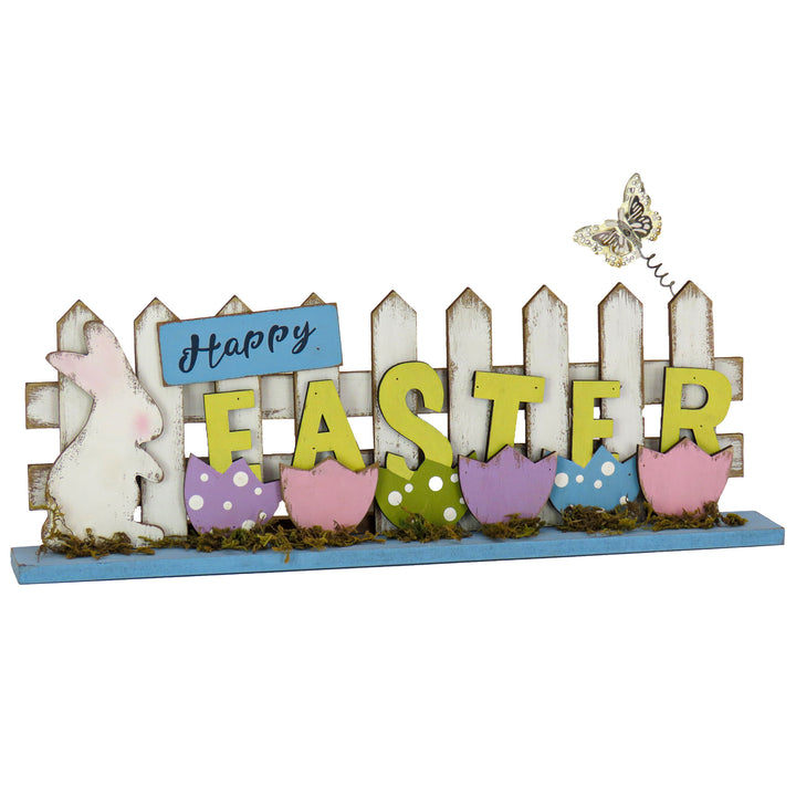 Happy Easter Picket Fence Table Decoration, Designed with Painted Eggs, Bunny, Butterfly, Easter Collection, 16 Inches