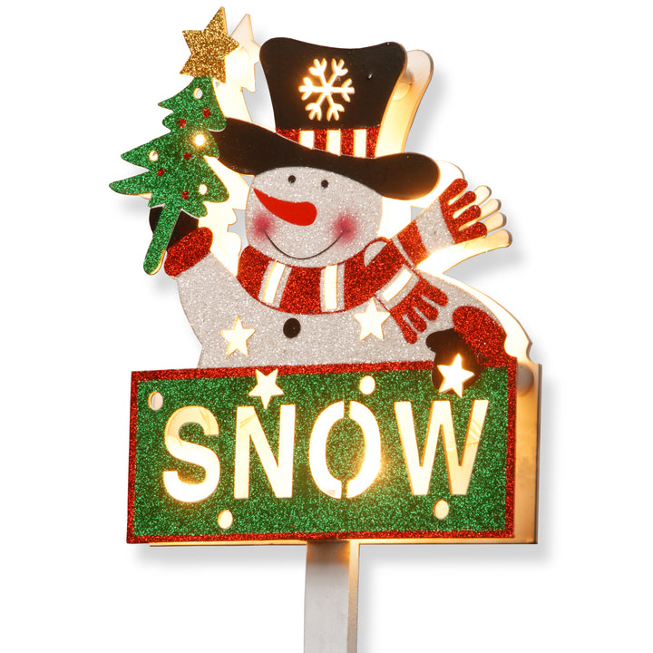 Pre-Lit 35" Snowman with SNOW Sign