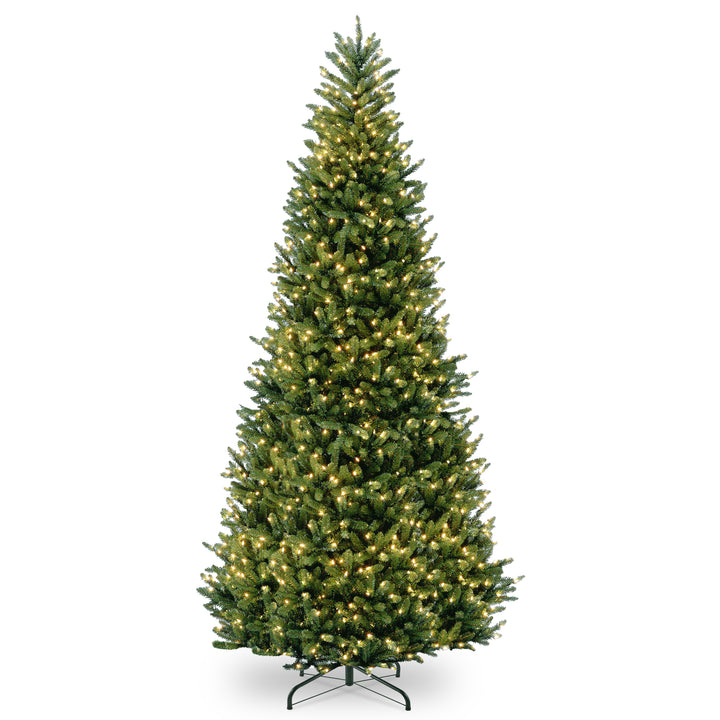 Pre-Lit Artificial Giant Slim Christmas Tree, Green, White Lights, Includes Stand, 12 Feet
