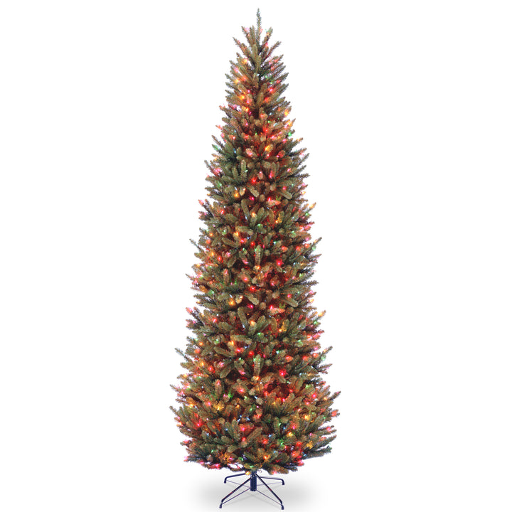 Pre-Lit Artificial Slim Christmas Tree, Green, Natural Fraser Fir, Multicolor Lights, Includes Stand, 9 Feet