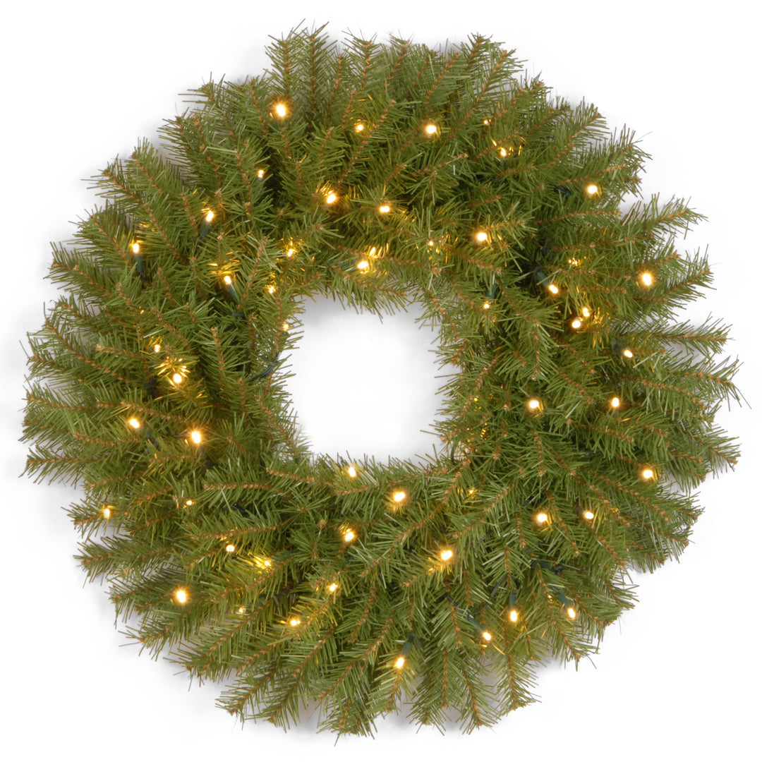 Pre-Lit Artificial Christmas Wreath, Green, Norwood Fir, Dual Color LED Lights, Christmas Collection, 24 Inches