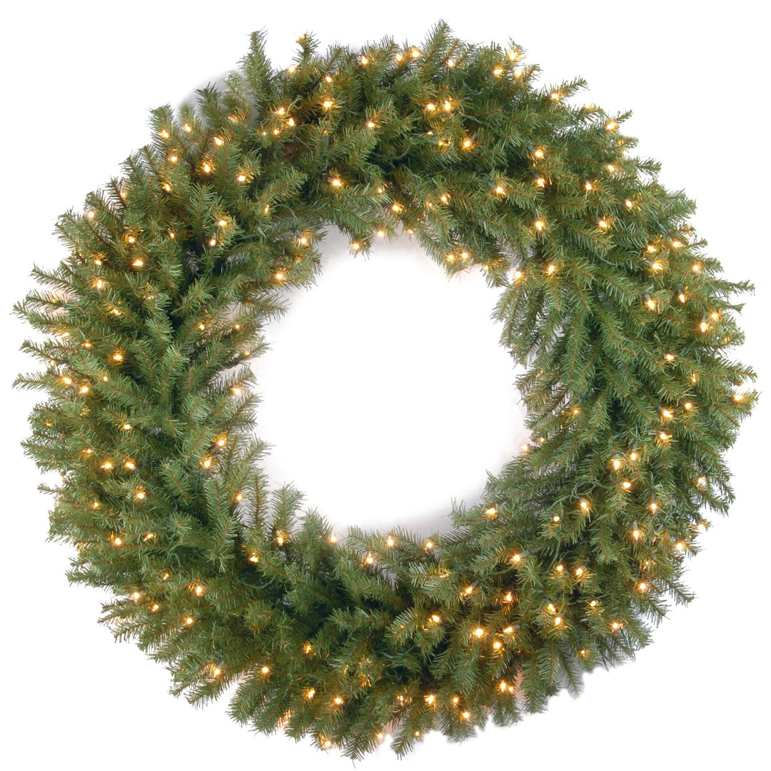 Pre-Lit Artificial Christmas Wreath, Green, Norwood Fir, White Lights, Christmas Collection, 42 Inches