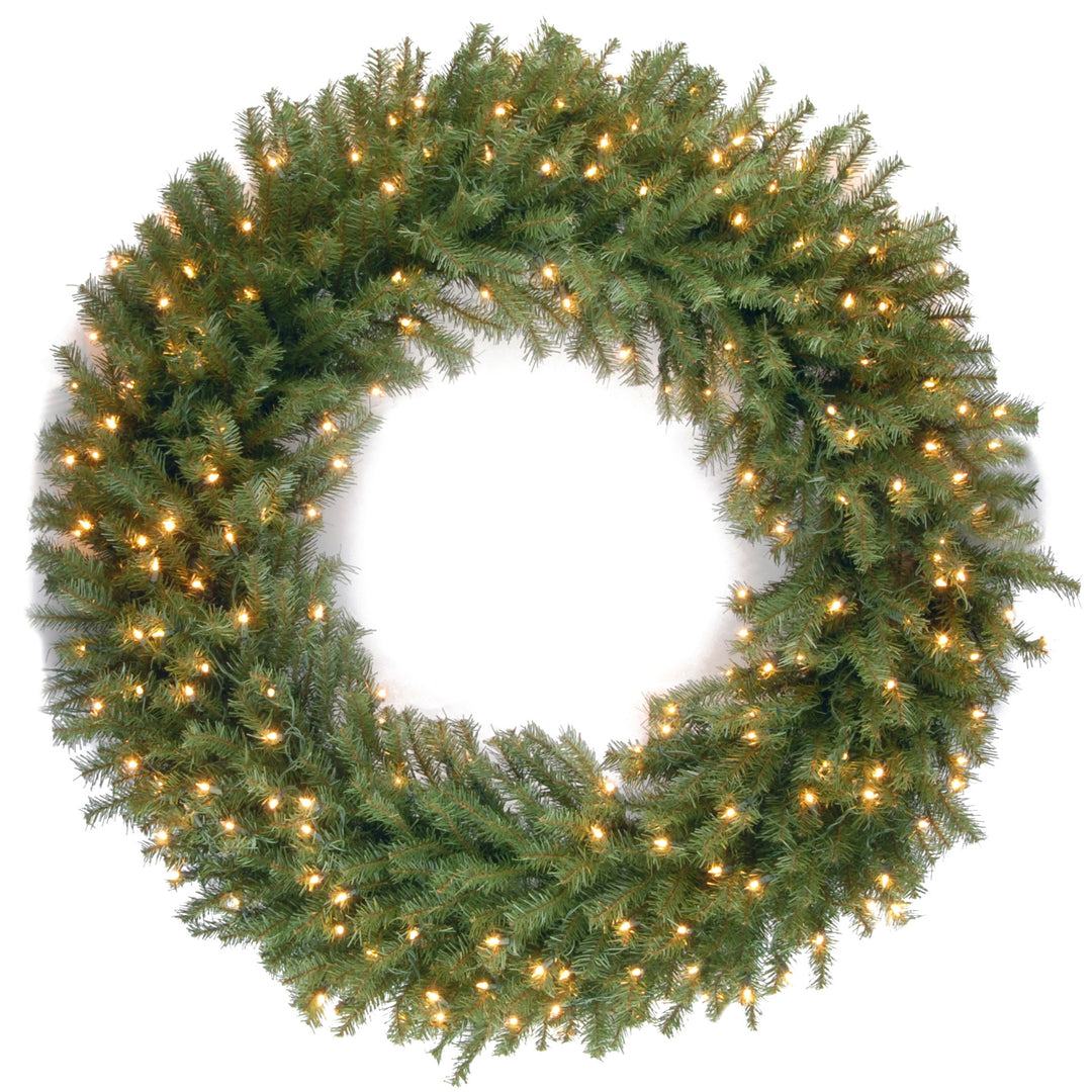 Pre-Lit Artificial Christmas Wreath, Green, Norwood Fir, White Lights, Christmas Collection, 48 Inches