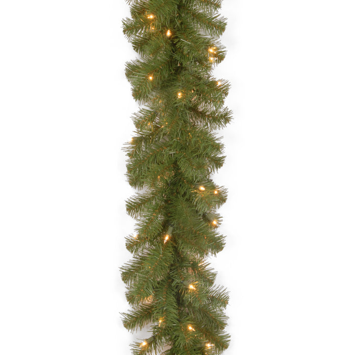 National Tree Company Pre-Lit Artificial Christmas Garland, Green, North Valley Spruce, Dual Color LED Lights, Battery Operated, Christmas Collection, 9 Feet