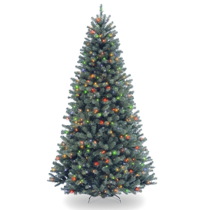 Pre-Lit Artificial Slim Christmas Tree, Blue, North Valley Spruce, Multicolor Lights, Includes Stand, 7.5 Feet