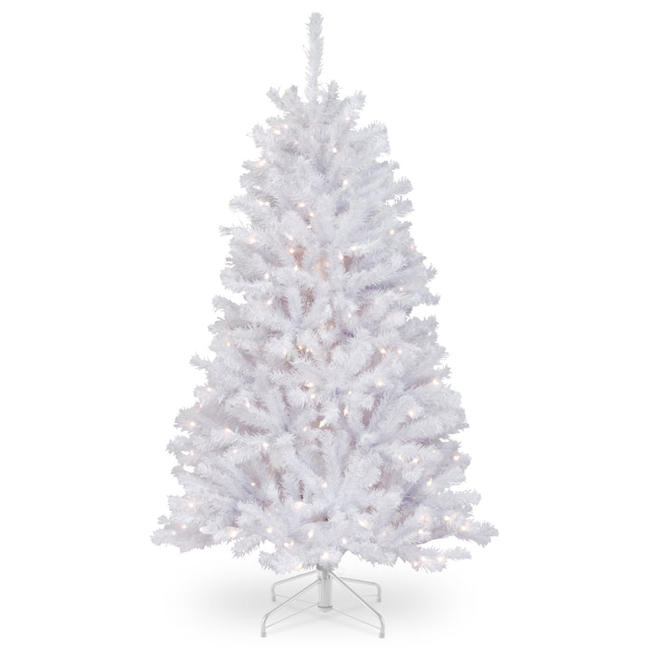 Pre-Lit Artificial Full Christmas Tree, White, North Valley Spruce, White Lights, Includes Stand, 4.5 Feet