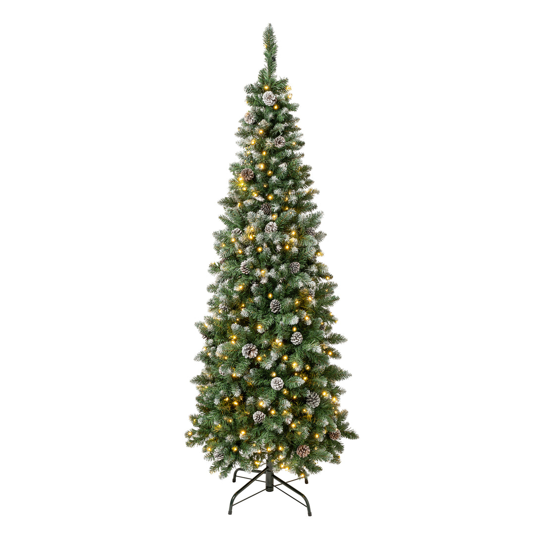 Artificial 6Ft Pre Lit Slim Snow Frosted Christmas Tree Xmas Tree with  Stand