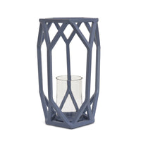 National Outdoor Living Lantern Candleholder, Dusty Blue, Modern Design and Finish, Includes Glass Chimney, 11 Inches - National Tree Company