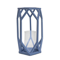 National Outdoor Living Lantern Candleholder, Ice Melt Blue, Modern Design and Finish, Includes Glass Chimney, 11 Inches - National Tree Company