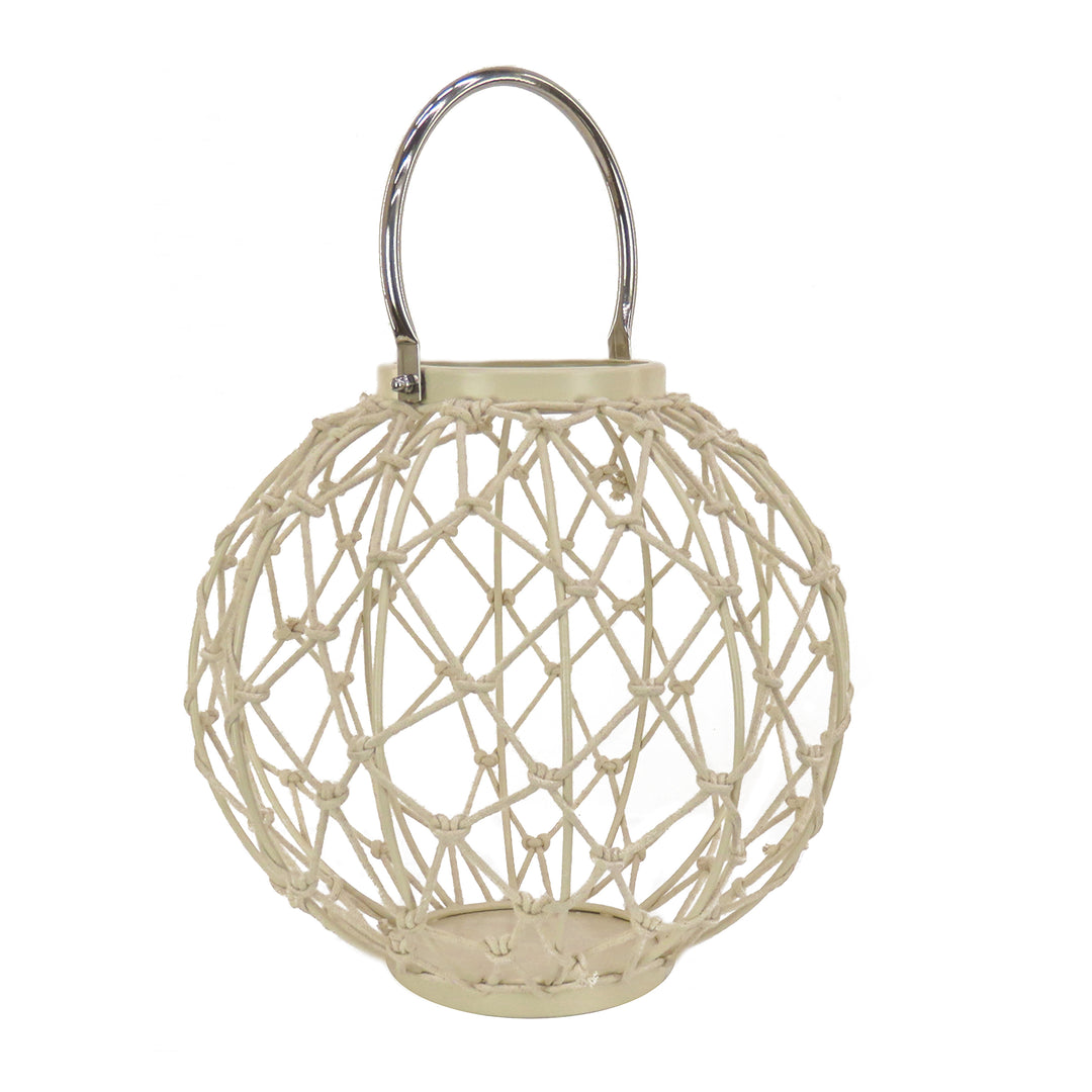 National Outdoor Living Lantern Candleholder, Woven Rope Construction, Bleached Sand, Modern Design and Finish, Includes Metal Handle, 12 Inches