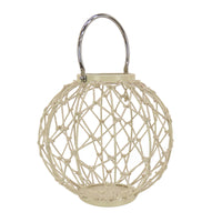 National Outdoor Living Lantern Candleholder, Woven Rope Construction, Bleached Sand, Modern Design and Finish, Includes Metal Handle, 12 Inches - National Tree Company