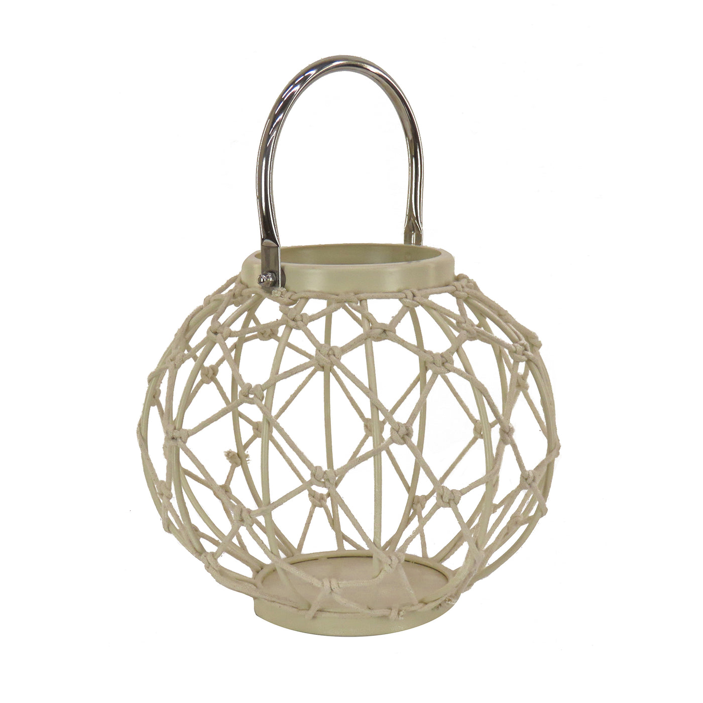 National Outdoor Living Lantern Candleholder, Woven Rope Construction, Bleached Sand, Modern Design and Finish, Includes Metal Handle, 9 Inches - National Tree Company