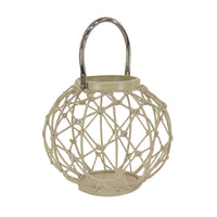 National Outdoor Living Lantern Candleholder, Woven Rope Construction, Bleached Sand, Modern Design and Finish, Includes Metal Handle, 9 Inches - National Tree Company