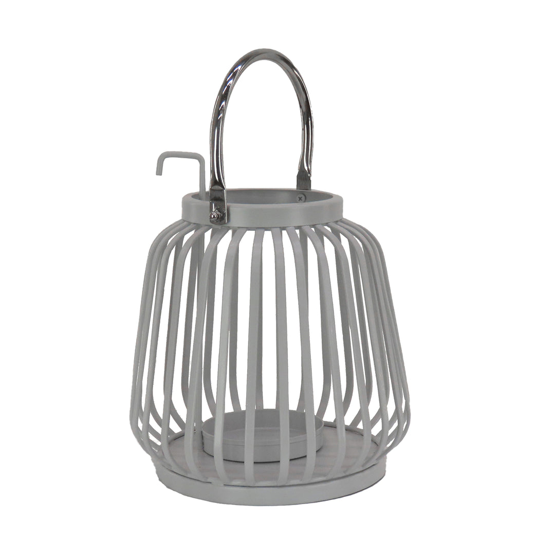 National Outdoor Living Lantern Candleholder, Metal, Glacier Gray, Modern Design and Finish, Includes Metal Handle11 Inches