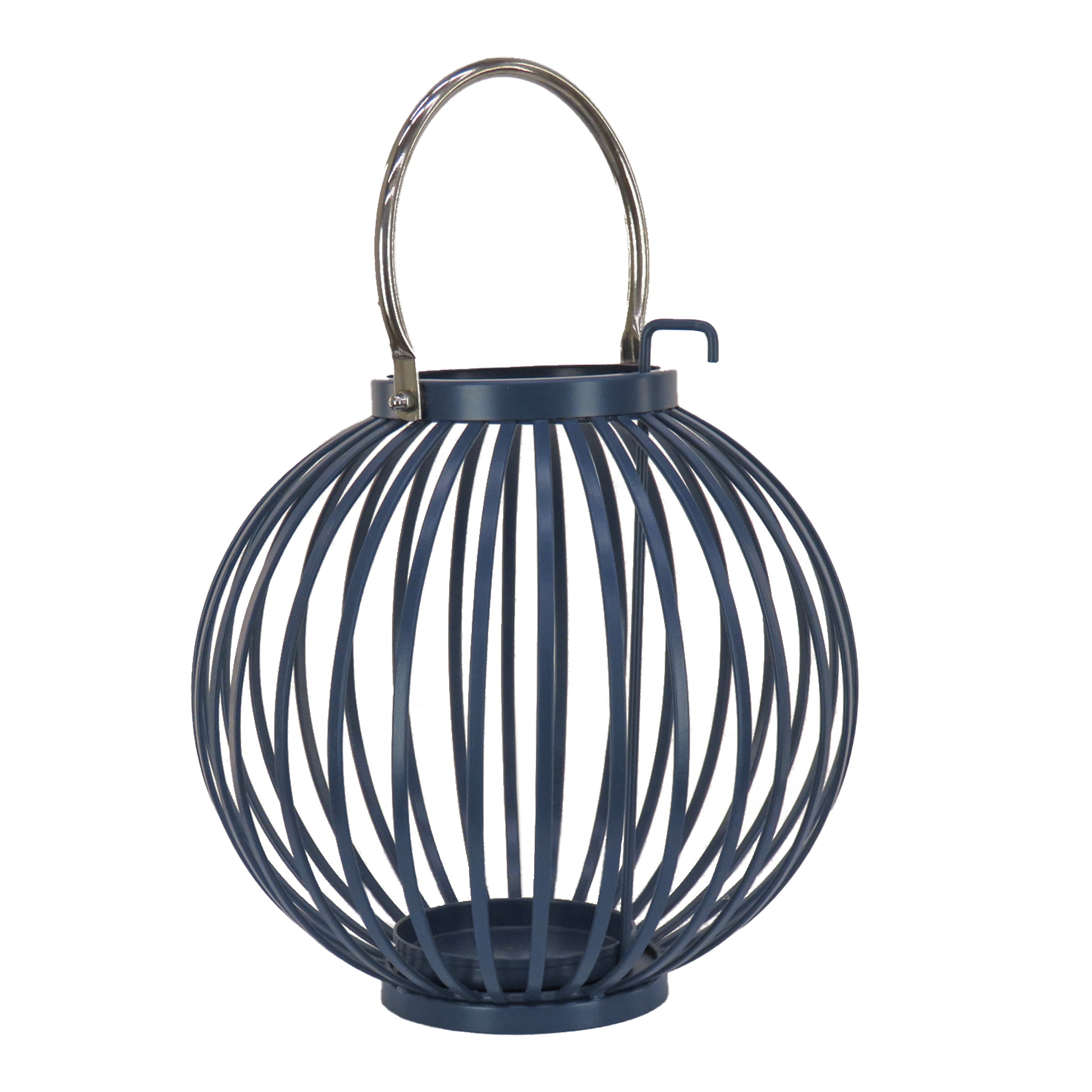 National Outdoor Living Lantern Candleholder, Rounded Shape, Dark Blue, Modern Design and Finish, Includes Metal Handle, 11 Inches