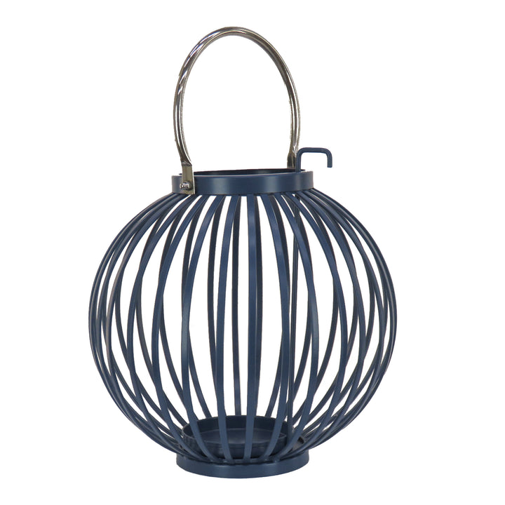 National Outdoor Living Lantern Candleholder, Rounded Shape, Dark Blue, Modern Design and Finish, Includes Metal Handle, 11 Inches