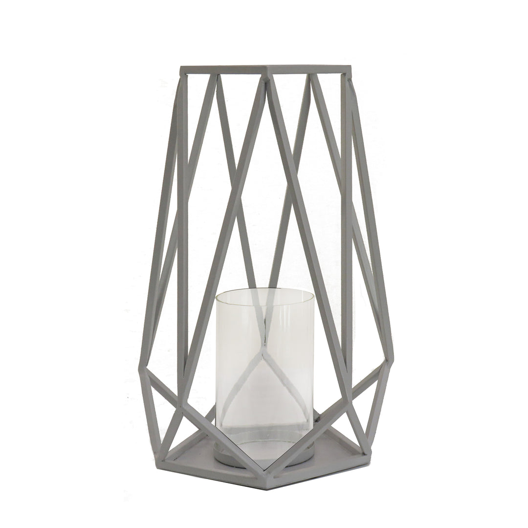National Outdoor Living Lantern Candleholder, Glacier Gray, Modern Design and Finish, Includes Glass Chimney, 12 Inches
