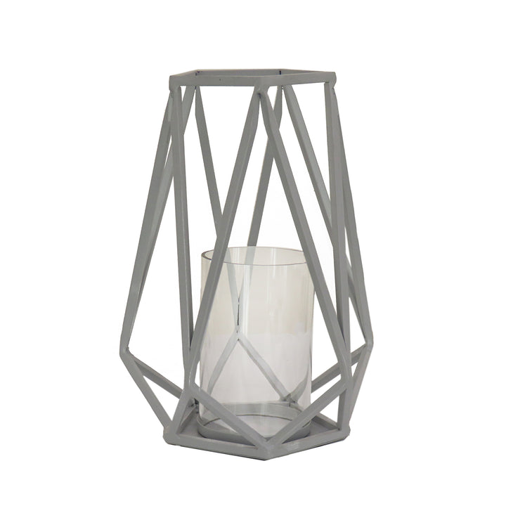 National Outdoor Living Lantern Candleholder, Glacier Gray, Modern Design and Finish, Includes Glass Chimney, 10 Inches