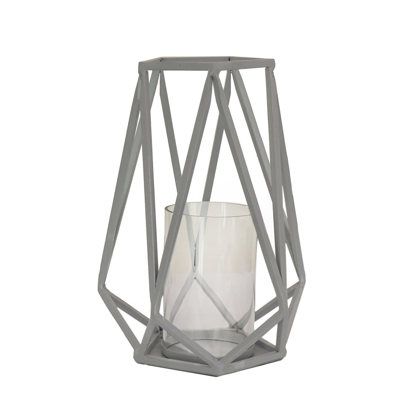 National Outdoor Living Lantern Candleholder, Glacier Gray, Modern Design and Finish, Includes Glass Chimney, 10 Inches - National Tree Company