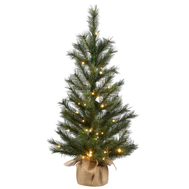Pre-Lit Artificial Christmas Tree, Green, Frosted Ontario Pine, White LED Lights, Includes Cloth Bag Base, Battery Operated, 3 Feet