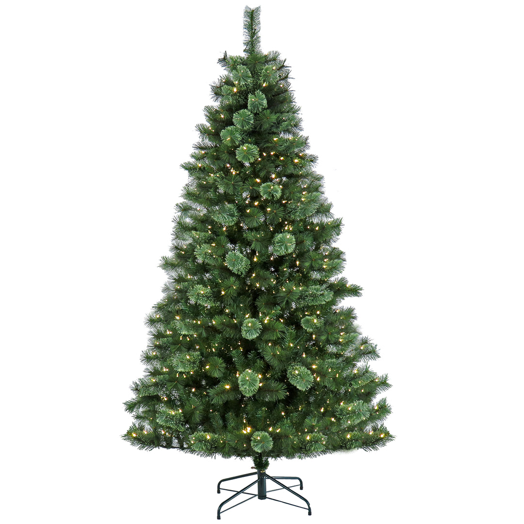 Pre-Lit Artificial Christmas Tree, Ontaria Pine, with Warm White LED Lights, Plug in, 7.5 ft