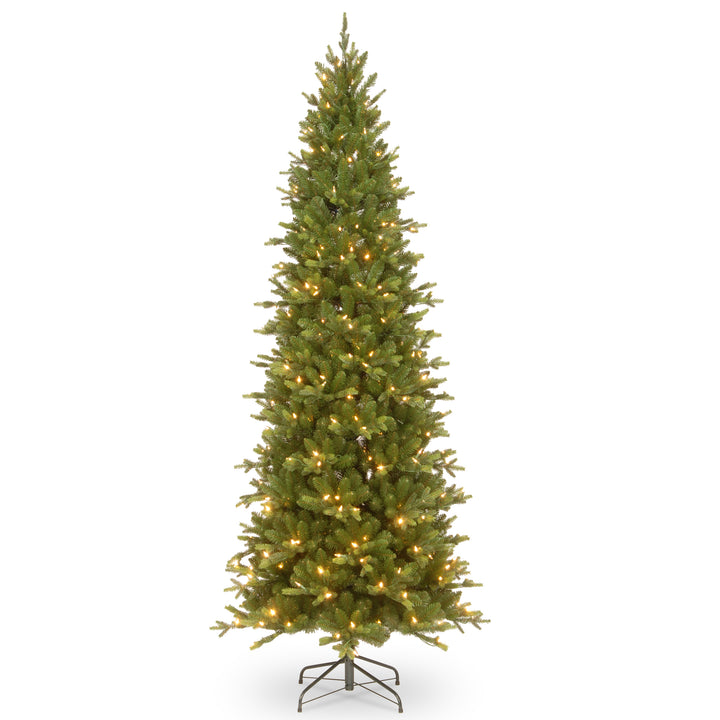 Pre-Lit 'Feel Real' Artificial Slim Christmas Tree, Ashland Spruce, Green, Dual Color LED Lights, Includes Stand, 7.5 Feet