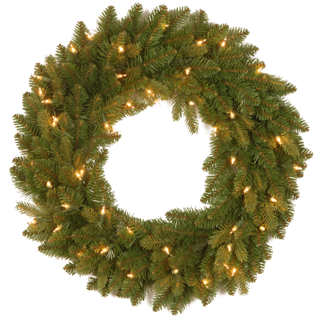 National Tree Company Pre-Lit Artificial 'Feel Real' Christmas Wreath, Green, Avalon Spruce, White Lights, Christmas Collection, 24 Inches