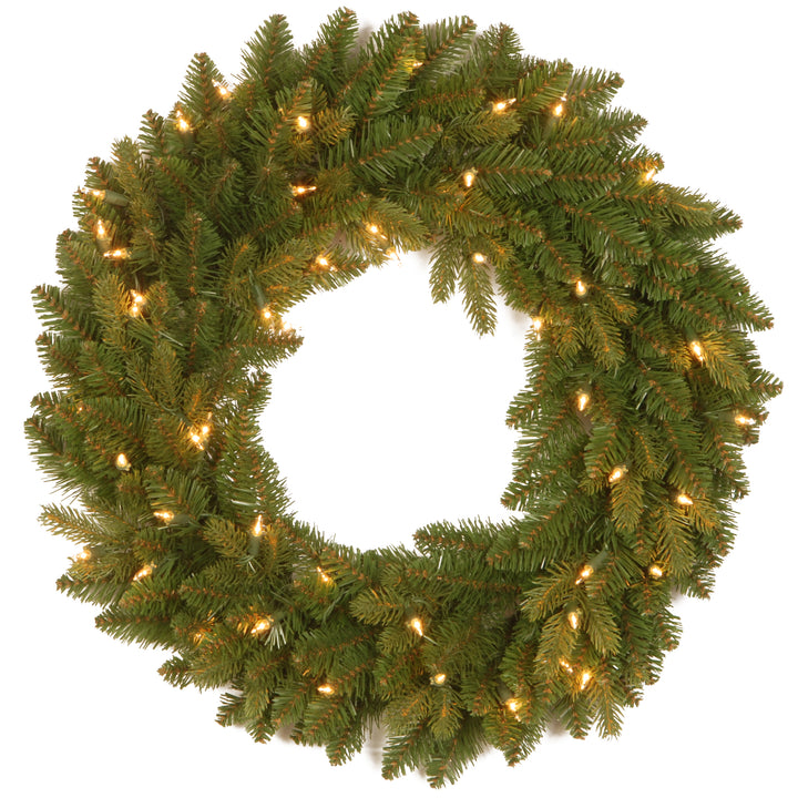 National Tree Company Pre-Lit Artificial 'Feel Real' Christmas Wreath, Green, Avalon Spruce, White Lights, Christmas Collection, 24 Inches