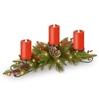 30 in. Pre-Lit Bristle Berry Candle Holder Centerpiece with LED lights - National Tree Company