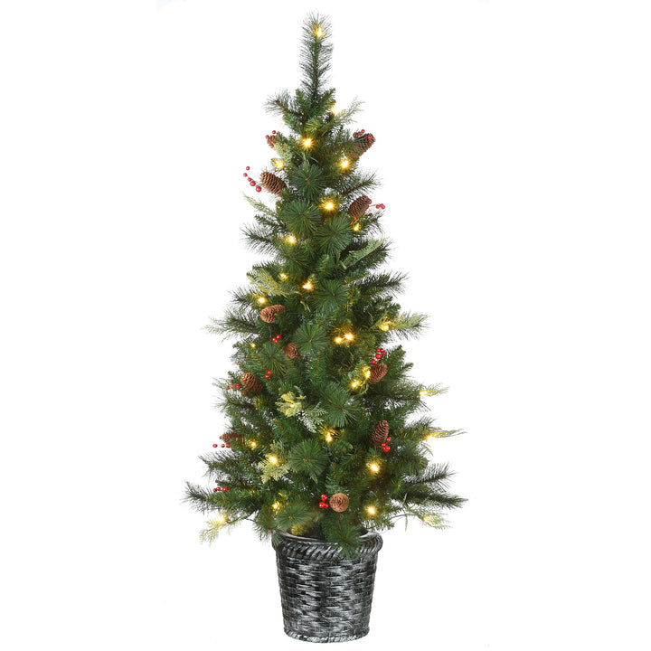 Pre-Lit Artificial Christmas Entrance Tree, Buzzard Pine, with Warm White LED Lights, Plug in, 5 ft
