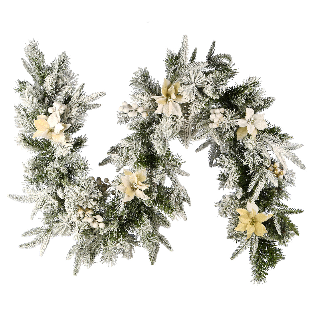 National Tree Company Artificial Christmas Garland, Green, Colonial Fir, Decorated With Flowers, Berry Clusters, Frosted Branches, Christmas Collection, 9 Feet