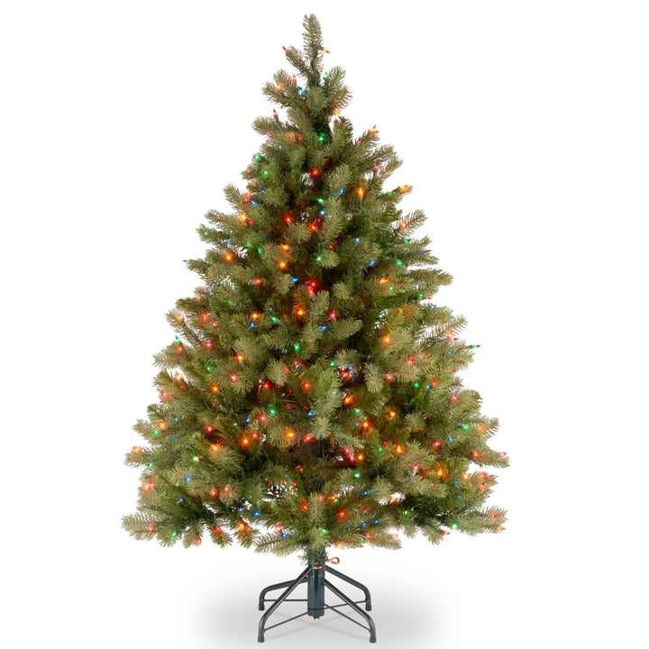Pre-Lit 'Feel Real' Artificial Full Downswept Christmas Tree, Green, Douglas Fir, Multicolor Lights, Includes Stand, 4.5 feet