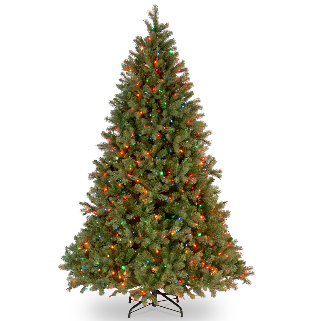Pre-Lit 'Feel Real' Artificial Full Downswept Christmas Tree, Green, Douglas Fir, Multicolor Lights, Includes Stand, 6.5 Feet