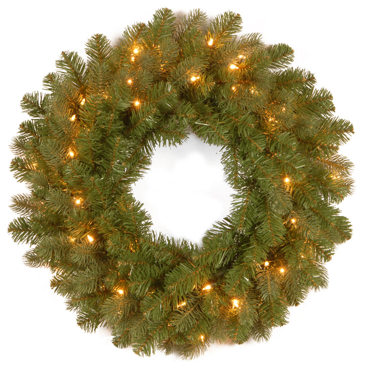 National Tree Company Pre-Lit Artificial Christmas Wreath, Green, Downswept Douglas Fir, White Lights, Christmas Collection, 24 Inches