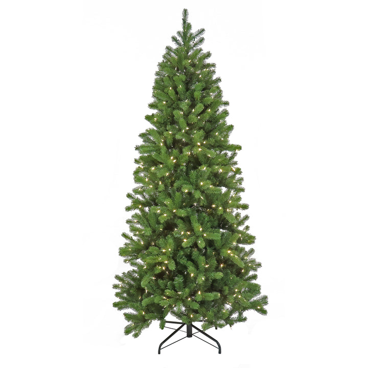 Artificial Down swept Douglas Slim Fir Christmas Tree, Pre-Lit with Warm White LED Lights, Plug In, 7.5 ft