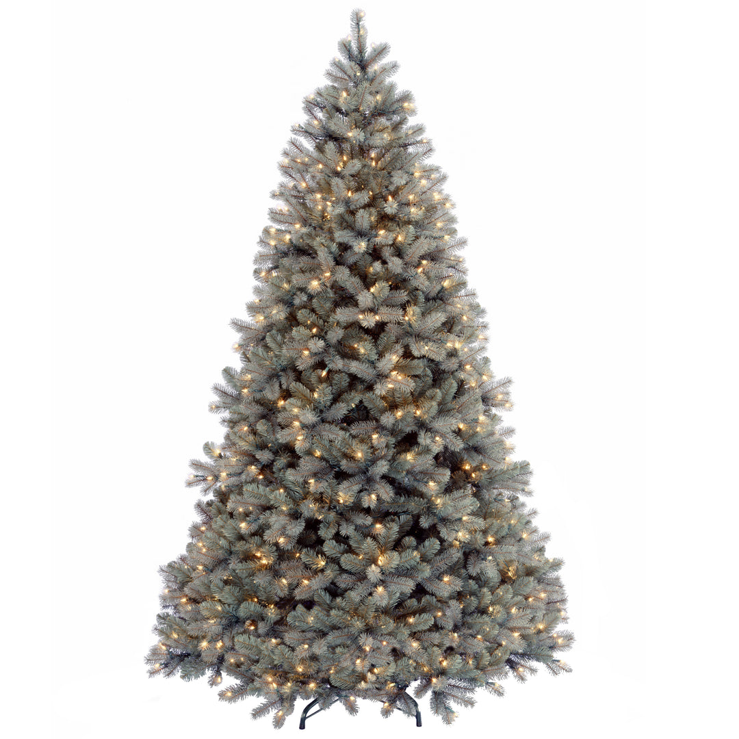 Pre-Lit 'Feel Real' Artificial Full Downswept Christmas Tree, Green, Douglas Blue Fir, White Lights, Includes Stand, 7 feet